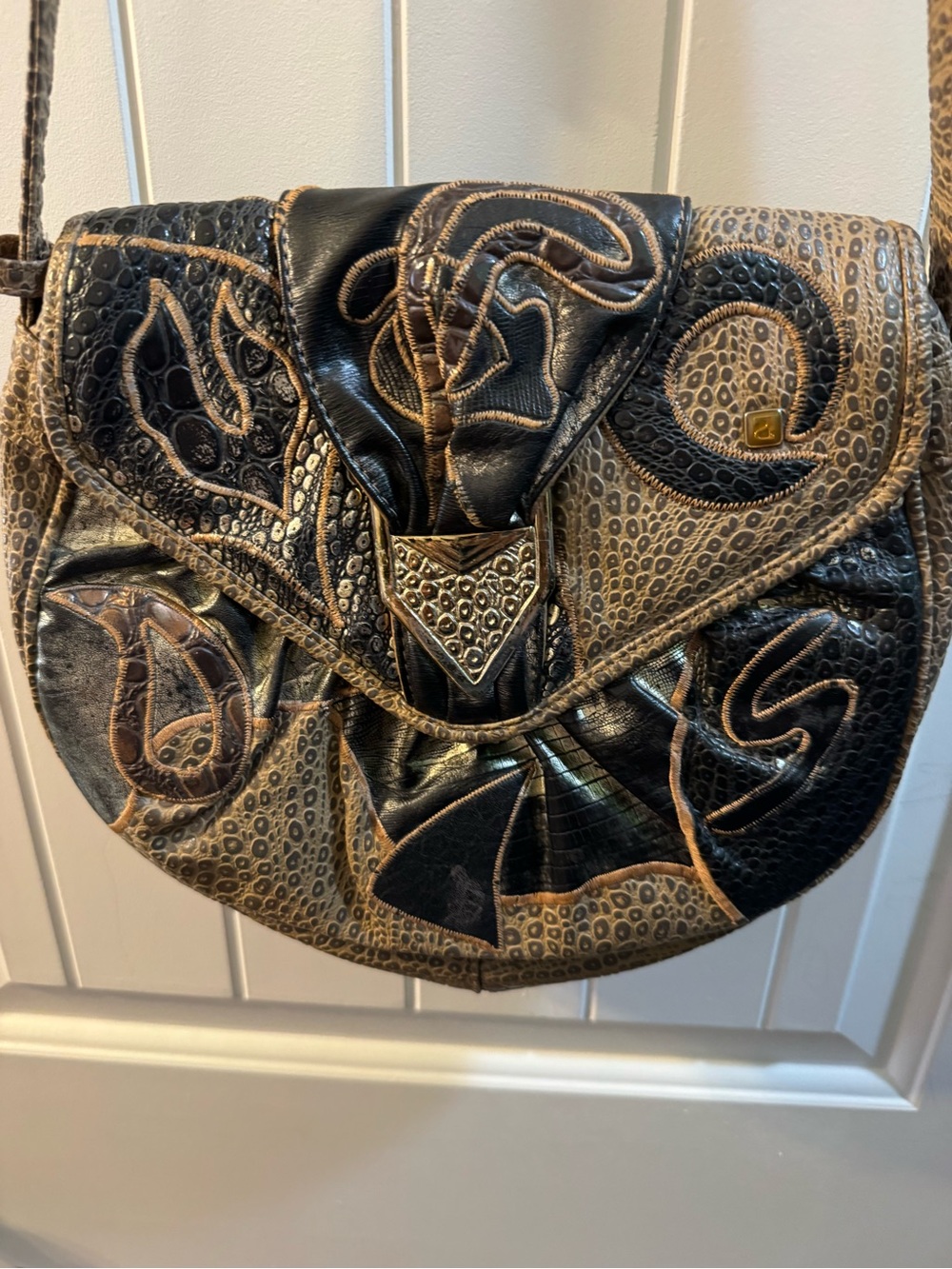 Nas Alentino Patchwork Black and Brown Leather Crossbody Bag